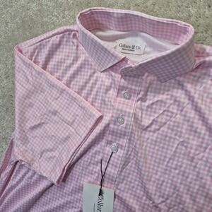 Collars and Co Dress Collar Polo Shirt Mens Small Pink Gingham Check Preppy Golf